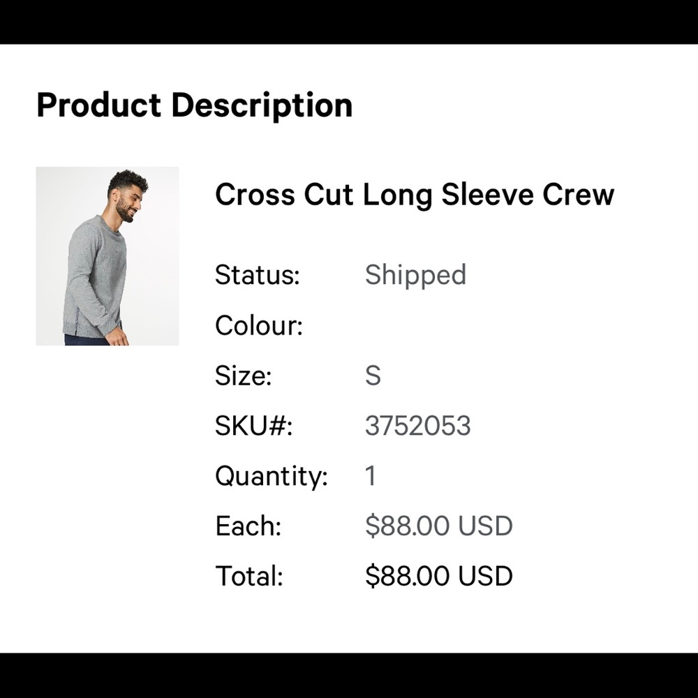 COPY - Cross Cut Long Sleeve Lululemon Crew (Small)